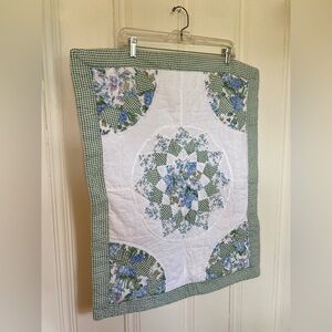 Quilted Pillow Case Cottage Core Shabby Chic Floral Blue Green White Accent 28”